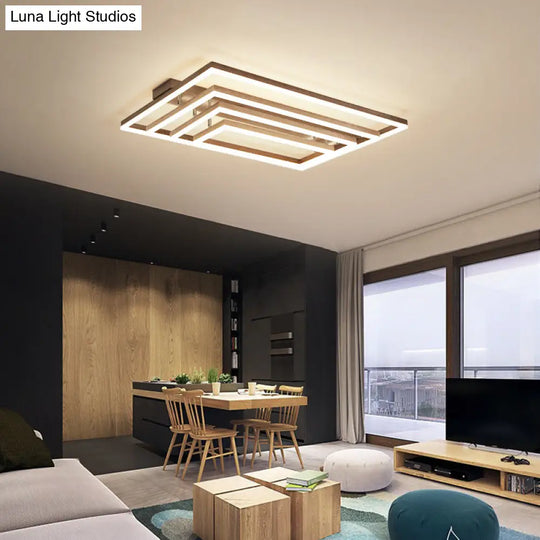 Minimalist Metal Led Flush Mount Ceiling Light With Multi-Tiered Rectangle Design For Living Room In