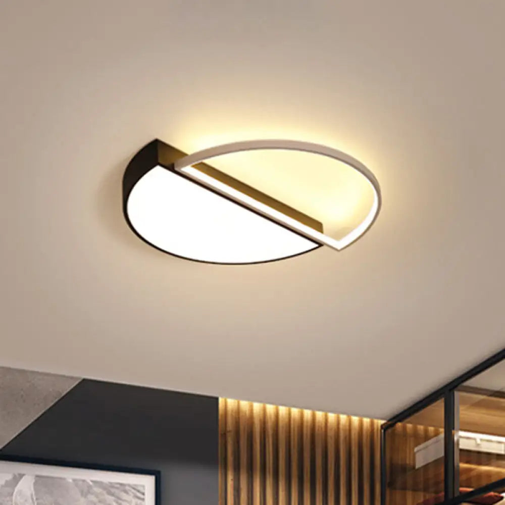 Minimalist Metal Led Flush Mount Lighting In Black For Living Room / Warm