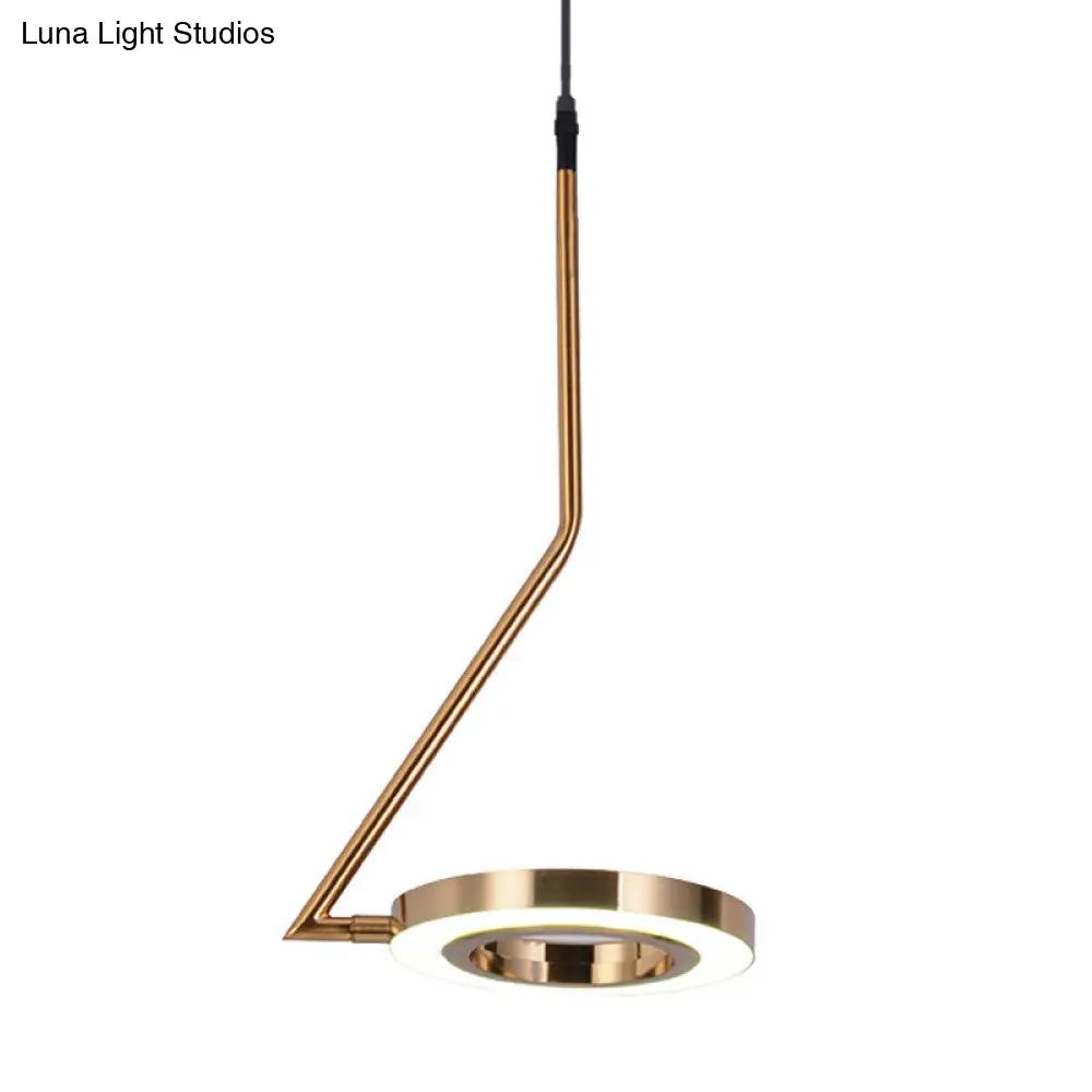 Minimalist Gold Ring Pendant Light Metal Led Ceiling Lamp For Dining Room With Curved Arm