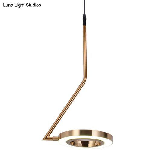 Minimalist Gold Ring Pendant Light Metal Led Ceiling Lamp For Dining Room With Curved Arm