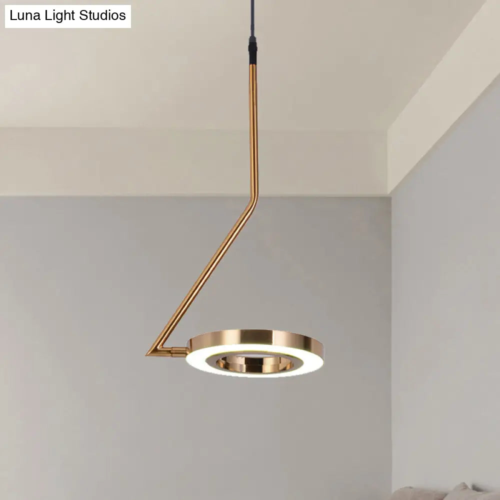 Minimalist Gold Ring Pendant Light Metal Led Ceiling Lamp For Dining Room With Curved Arm