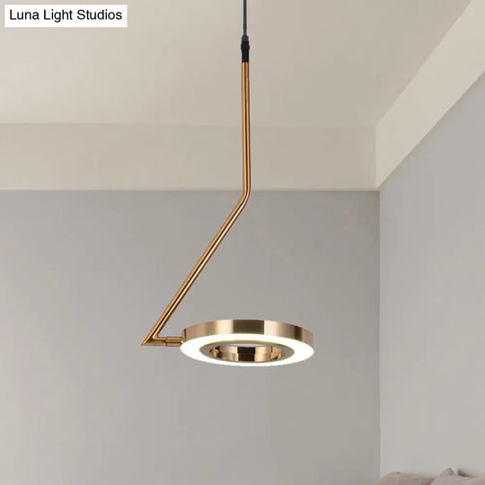 Minimalist Gold Ring Pendant Light Metal Led Ceiling Lamp For Dining Room With Curved Arm