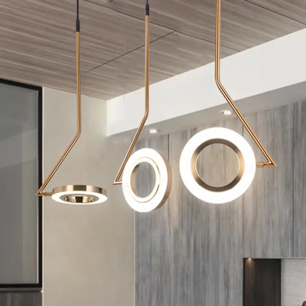 Minimalist Metal Led Gold Ring Pendant Light With Curved Arm For Dining Room Ceiling