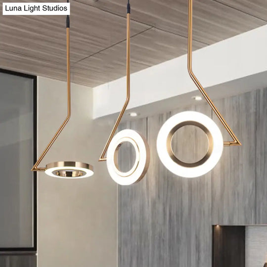 Minimalist Gold Ring Pendant Light Metal Led Ceiling Lamp For Dining Room With Curved Arm