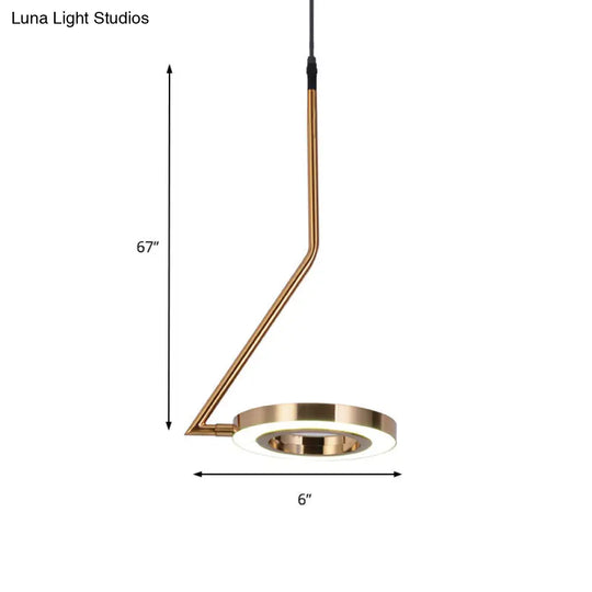 Minimalist Gold Ring Pendant Light Metal Led Ceiling Lamp For Dining Room With Curved Arm