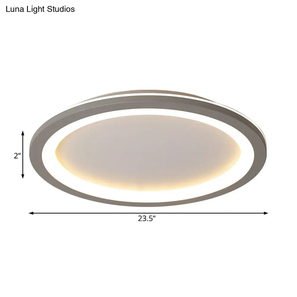 Minimalist Metal Led Grey Flush Mount Light With Acrylic Diffuser In White/Warm 10/14.5/19 Wide