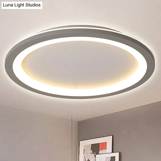 Minimalist Metal Led Grey Flush Mount Light With Acrylic Diffuser In White/Warm 10/14.5/19 Wide / 10