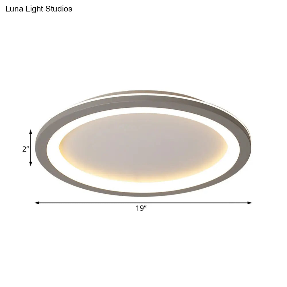 Minimalist Metal Led Grey Flush Mount Light With Acrylic Diffuser In White/Warm 10’/14.5’/19’ Wide