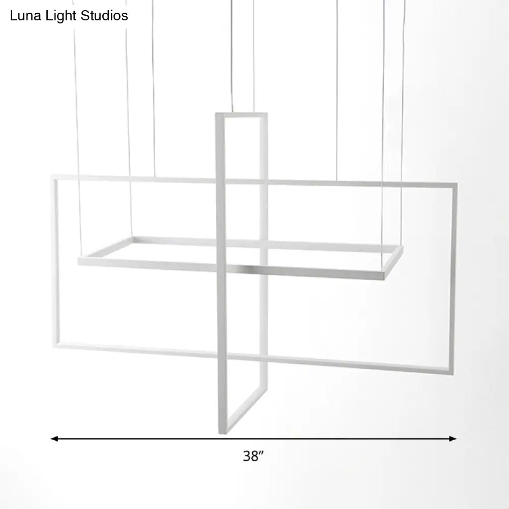 Minimalist Metal Led Hanging Lamp Kit - Rectangle Shape White 23.5’/31.5’/38’ Wide