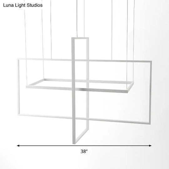 Minimalist Metal Led Hanging Lamp Kit - Rectangle Shape White 23.5’/31.5’/38’ Wide