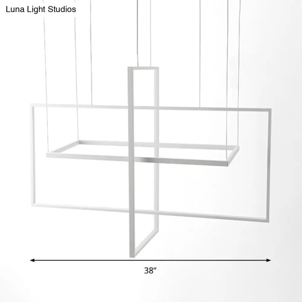 Minimalist Led Hanging Lamp Kit - Metal White Rectangle 3 Width Options Light Temperatures