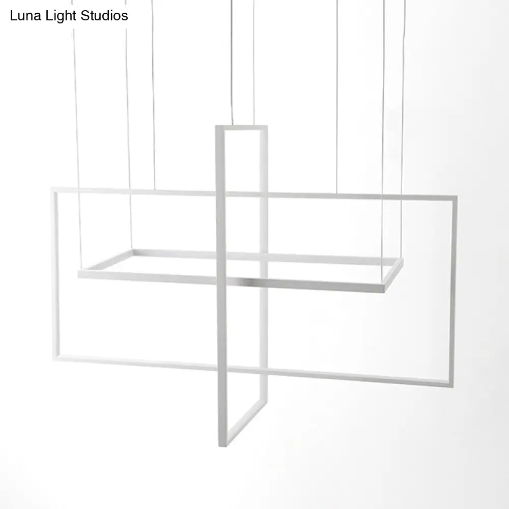 Minimalist Metal Led Hanging Lamp Kit - Rectangle Shape White 23.5’/31.5’/38’ Wide