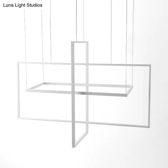 Minimalist Metal Led Hanging Lamp Kit - Rectangle Shape White 23.5’/31.5’/38’ Wide