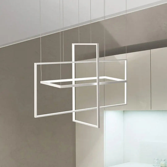 Minimalist Metal Led Hanging Lamp Kit - Rectangle Shape White 23.5’/31.5’/38’ Wide