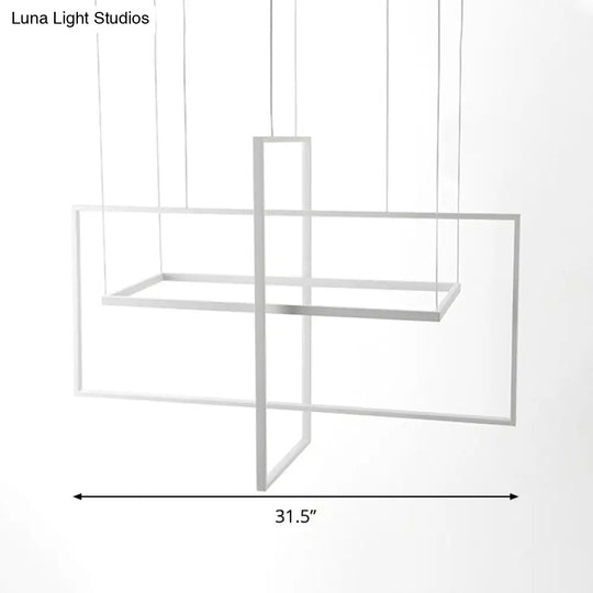 Minimalist Metal Led Hanging Lamp Kit - Rectangle Shape White 23.5’/31.5’/38’ Wide