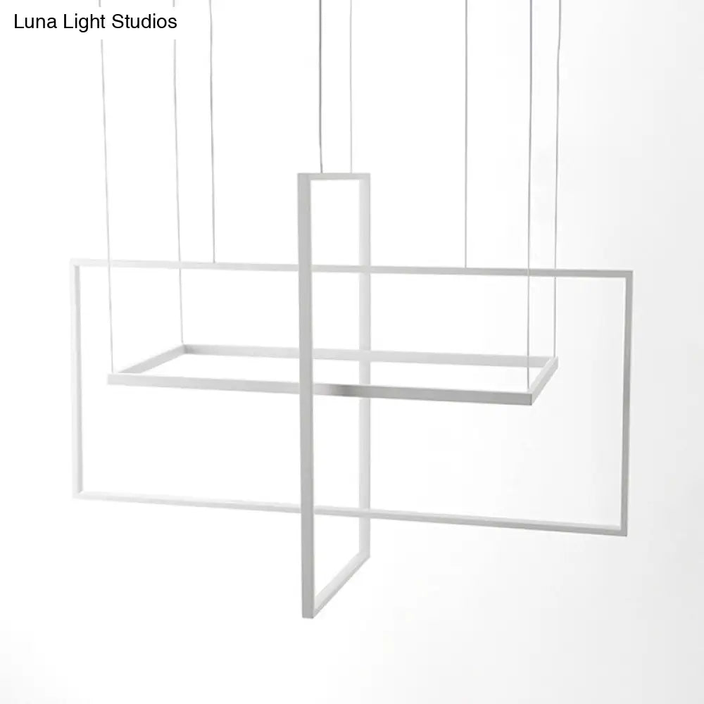 Minimalist Led Hanging Lamp Kit - Metal White Rectangle 3 Width Options Light Temperatures