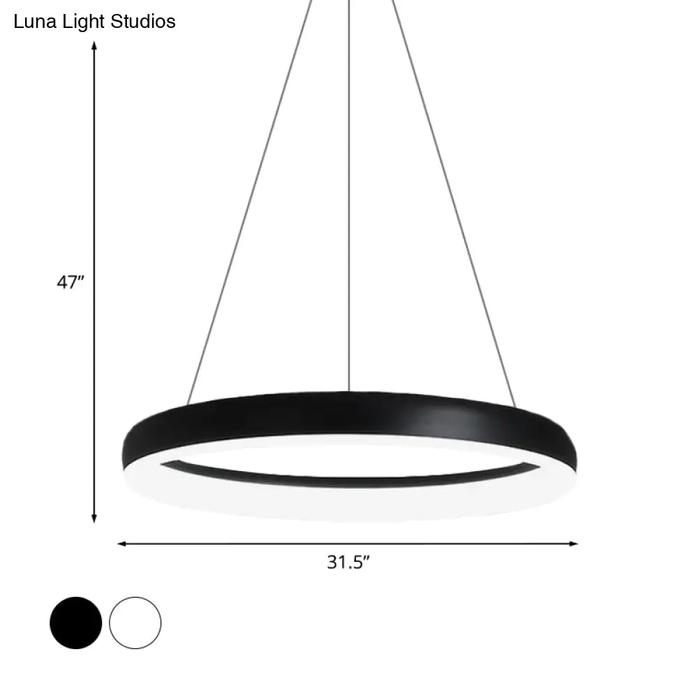 Minimalist Metal Led Ring Hanging Chandelier - White/Black Finish White/Warm Light 16/23.5/31.5 Dia