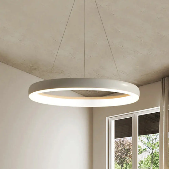 Minimalist Metal Led Ring Hanging Chandelier - White/Black Finish White/Warm Light 16/23.5/31.5 Dia