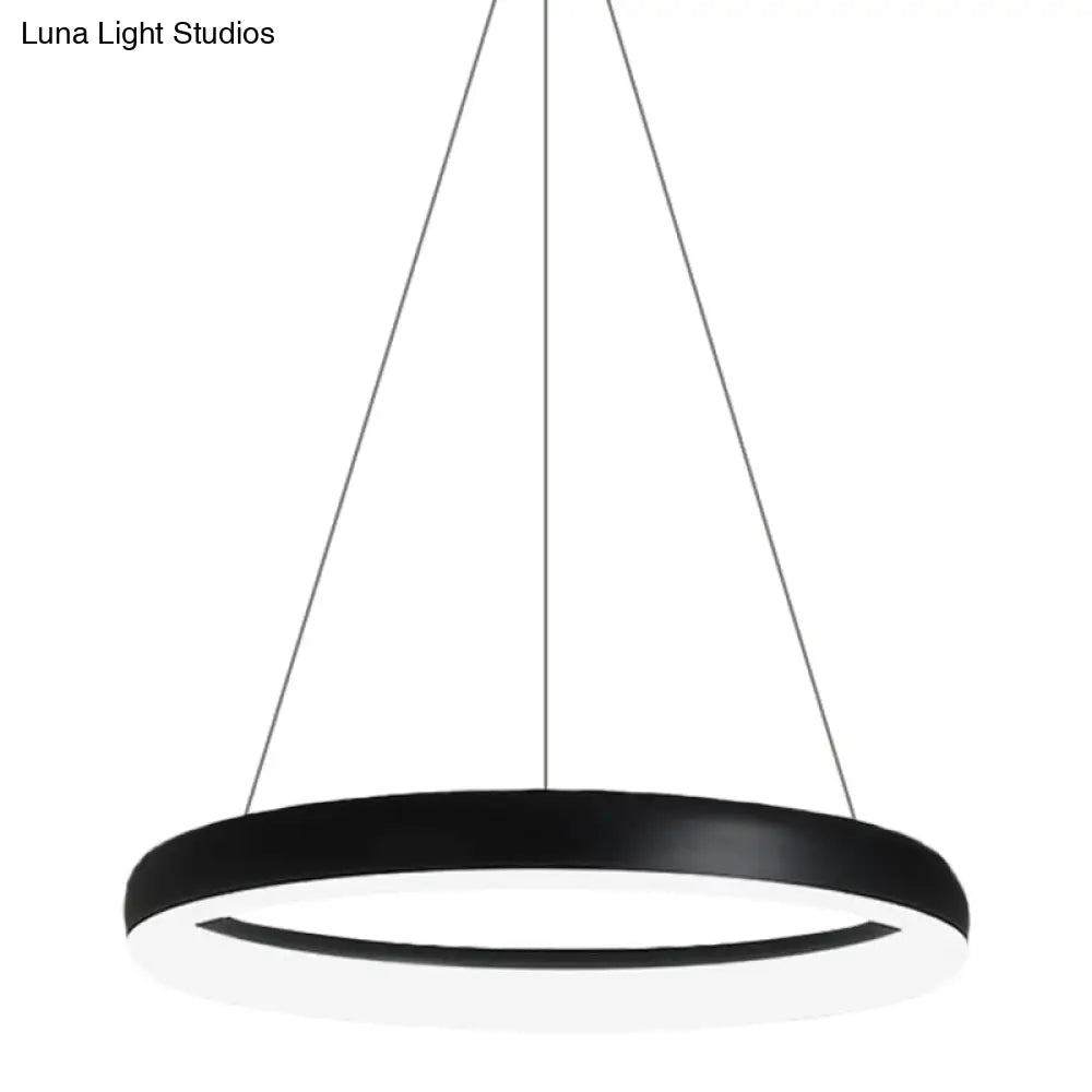 Minimalist Metal Led Ring Hanging Chandelier - White/Black Finish White/Warm Light 16/23.5/31.5 Dia