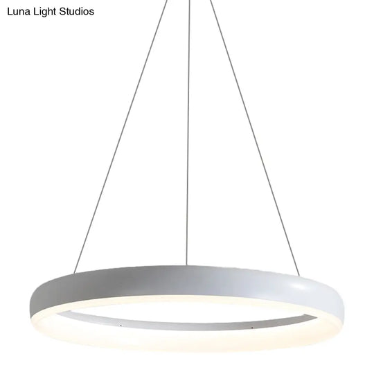 Minimalist Metal Led Ring Hanging Chandelier - White/Black Finish White/Warm Light 16/23.5/31.5 Dia