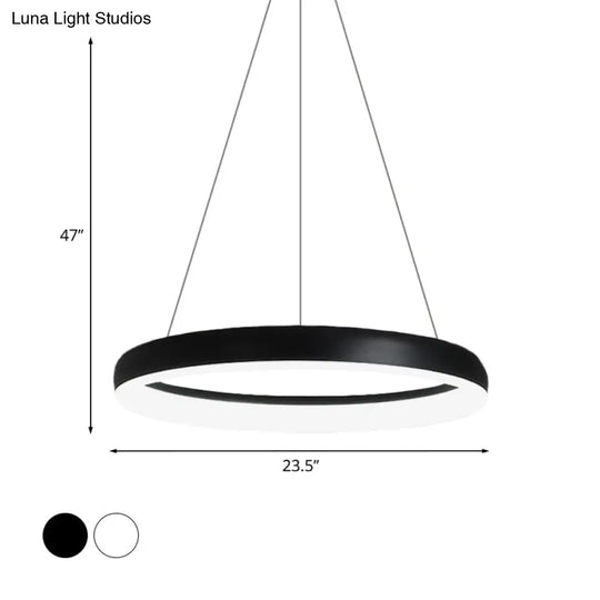 Minimalist Metal Led Ring Hanging Chandelier - White/Black Finish White/Warm Light 16/23.5/31.5 Dia