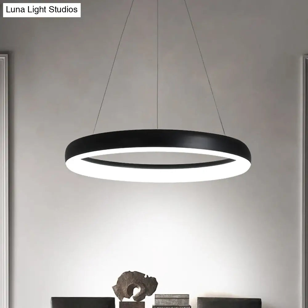 Minimalist Metal Led Ring Hanging Chandelier - White/Black Finish White/Warm Light 16/23.5/31.5 Dia