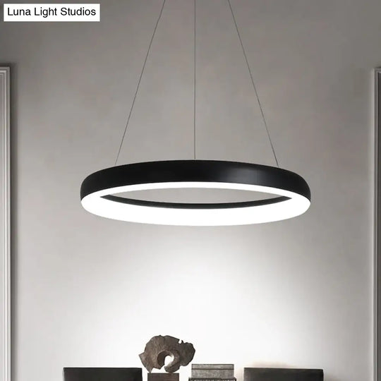 Minimalist Metal Led Ring Hanging Chandelier - White/Black Finish White/Warm Light 16/23.5/31.5 Dia