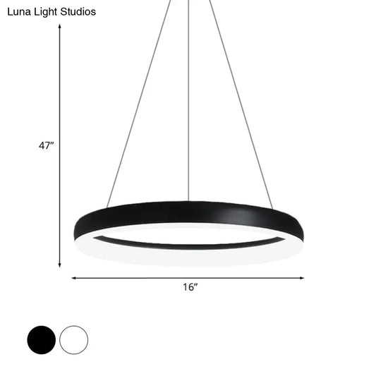 Minimalist Metal Led Ring Hanging Chandelier - White/Black Finish White/Warm Light 16/23.5/31.5 Dia