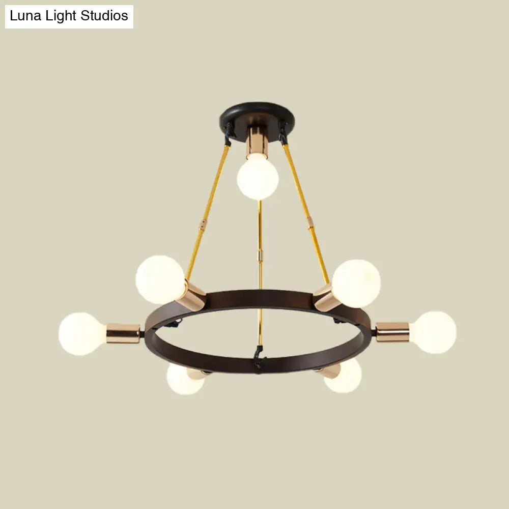 Minimalist Black And Gold Metal Loop Chandelier Pendant Light - 7/9 Heads Bedroom Ceiling Lamp