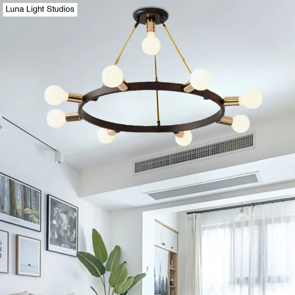 Minimalist Black And Gold Metal Loop Chandelier Pendant Light - 7/9 Heads Bedroom Ceiling Lamp 9 /