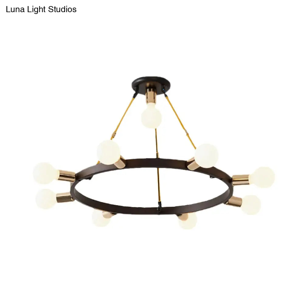 Minimalist Black And Gold Metal Loop Chandelier Pendant Light - 7/9 Heads Bedroom Ceiling Lamp