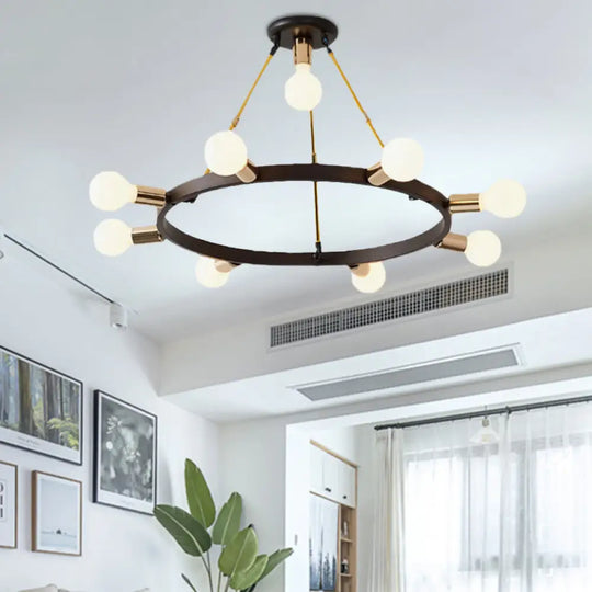 Minimalist Metal Loop Pendant Light: Modern 7/9-Head Black And Gold Chandelier For Bedroom 9 /