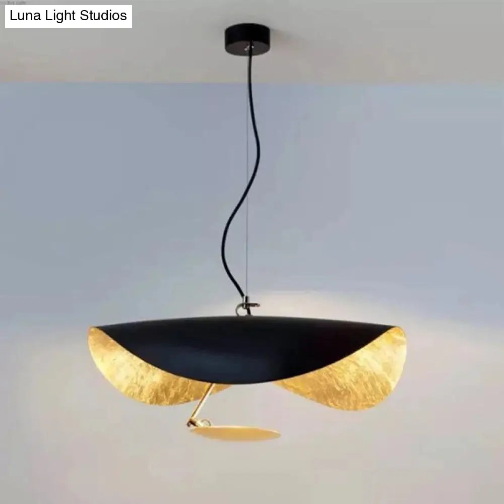 Lotus Leaf Shade Led Pendant Ceiling Light - Modern Metal Suspension Lighting For Living Room Black