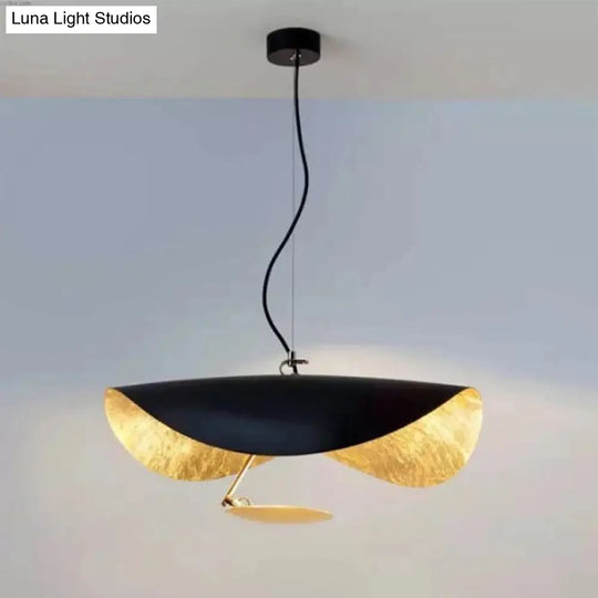 Lotus Leaf Shade Led Pendant Ceiling Light - Modern Metal Suspension Lighting For Living Room Black