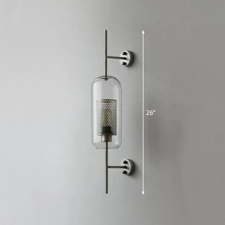 Minimalist Metal Mesh Wall Light Sconce With Clear Glass Shade - 1-Head Mount Lamp Silver / Cylinder