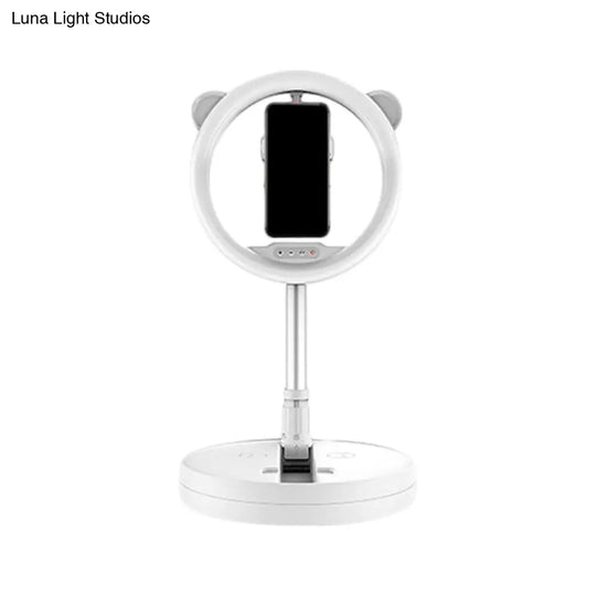 Minimalist Metal Mobile Phone Support With Circular Make-Up Light & Usb Port - Black/White Led