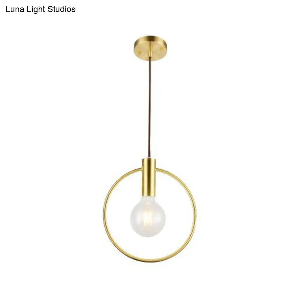 Minimalist Brass Finish Single Bulb Ring Pendulum Light Fixture