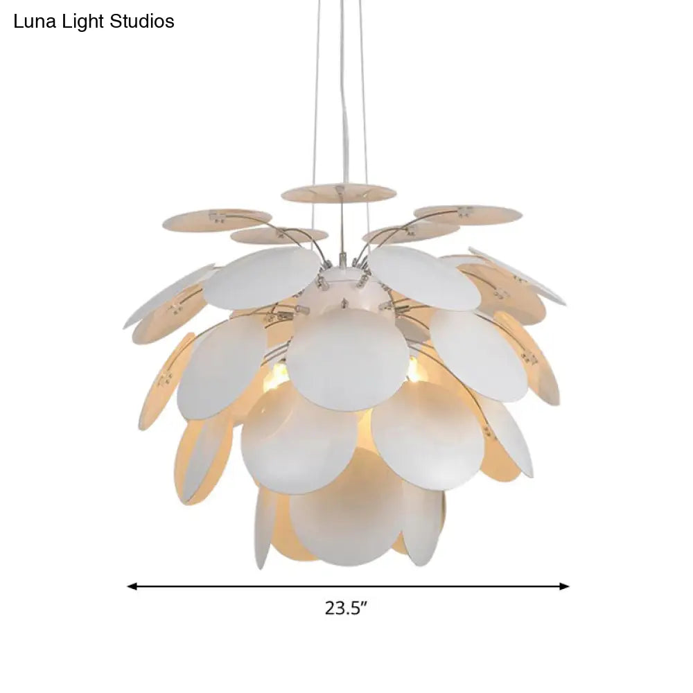 Minimalist Metal Pinecone Ceiling Light - 19.5’/23.5’ Wide White Pendant With Suspension