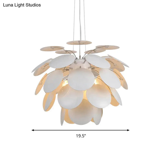 Minimalist Metal Pinecone Ceiling Light - 19.5’/23.5’ Wide White Pendant With Suspension