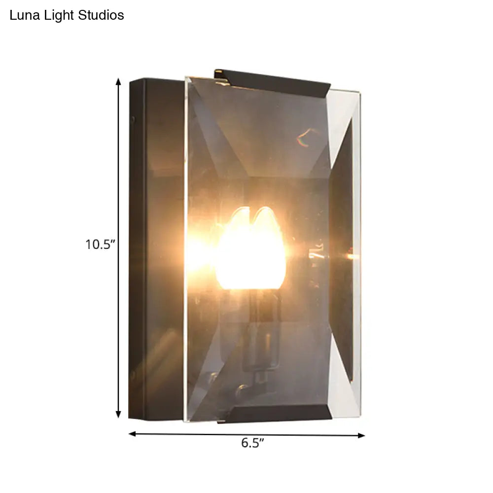 Minimalist Metal Rectangle Wall Sconce Light With Crystal Panel Shade - Black/Brass Finish