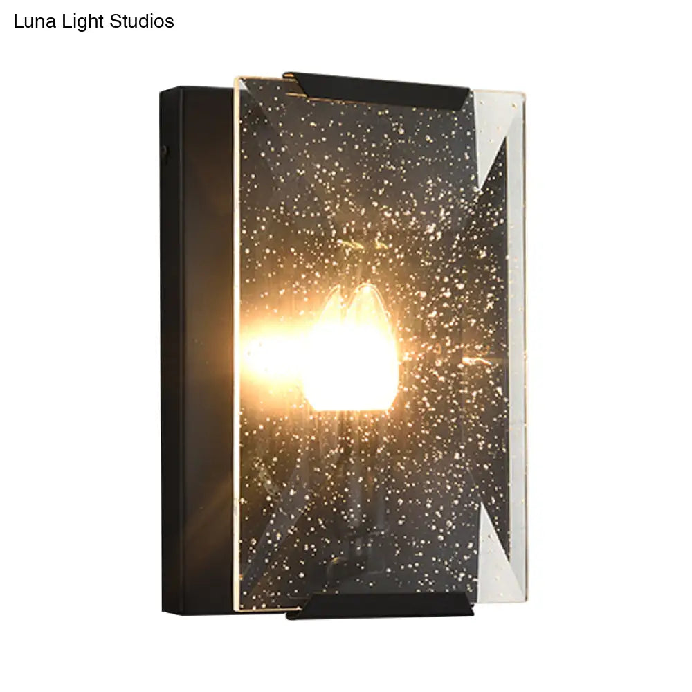 Minimalist Metal Rectangle Wall Sconce Light With Crystal Panel Shade - Black/Brass Finish