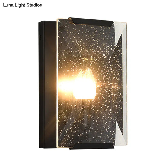 Minimalist Metal Rectangle Wall Sconce Light With Crystal Panel Shade - Black/Brass Finish