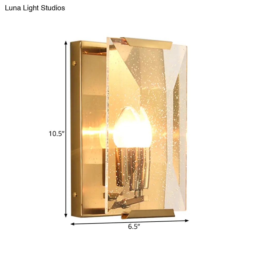 Minimalist Metal Rectangle Wall Sconce Light With Crystal Panel Shade - Black/Brass Finish