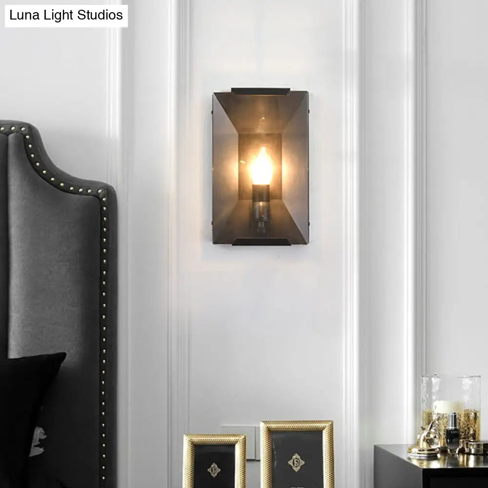 Minimalist Metal Rectangle Wall Sconce Light With Crystal Panel Shade - Black/Brass Finish