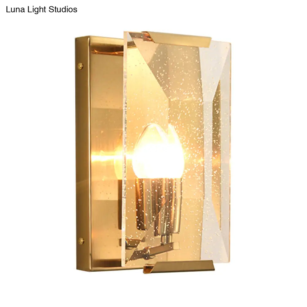 Minimalist Metal Rectangle Wall Sconce Light With Crystal Panel Shade - Black/Brass Finish