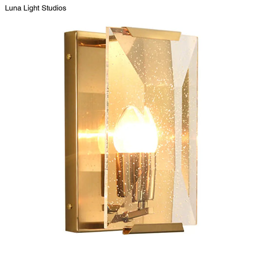 Minimalist Metal Rectangle Wall Sconce Light With Crystal Panel Shade - Black/Brass Finish