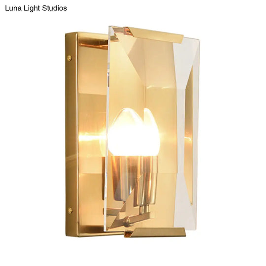 Minimalist Metal Rectangle Wall Sconce Light With Crystal Panel Shade - Black/Brass Finish