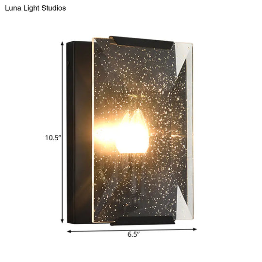 Minimalist Metal Rectangle Wall Sconce Light With Crystal Panel Shade - Black/Brass Finish