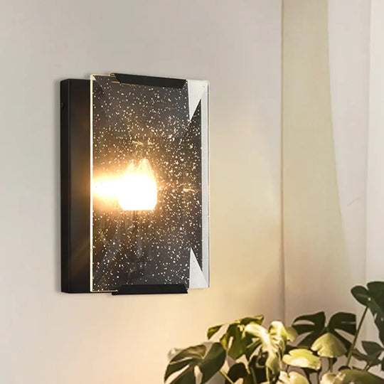 Minimalist Metal Rectangle Wall Sconce Light With Crystal Panel Shade - Black/Brass Finish Black /