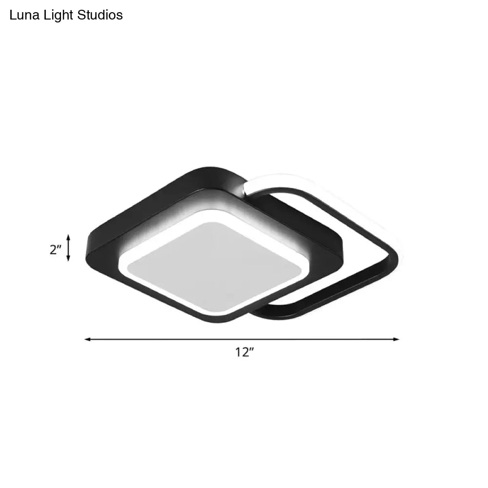 Minimalist Metal Rhombus Led Flush Ceiling Lamp - Black With White/Warm Light (Customizable In 15